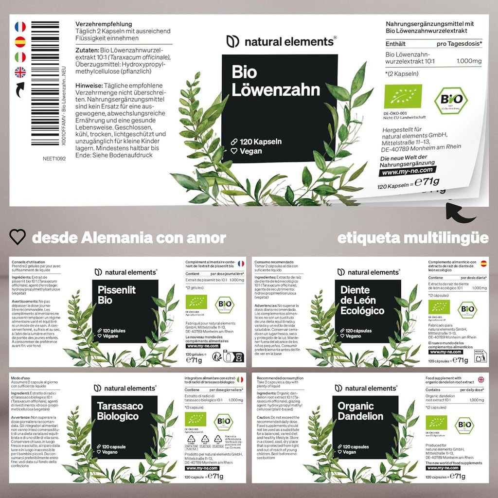 Diente De León Ecológico (10:1) - 1.000 Mg De Extracto De Raíz De Diente De León Por Dosis Diaria 