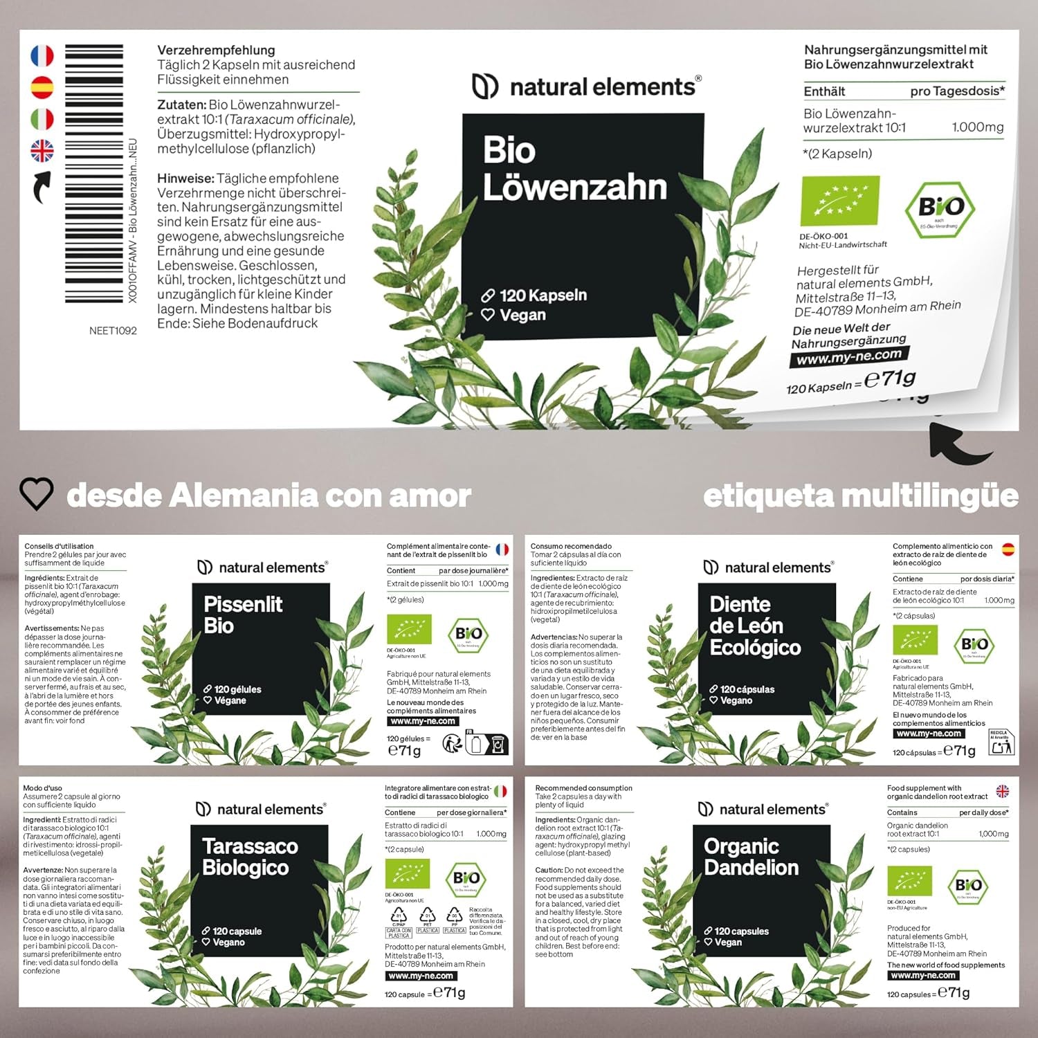 Diente De León Ecológico (10:1) - 1.000 Mg De Extracto De Raíz De Diente De León Por Dosis Diaria 