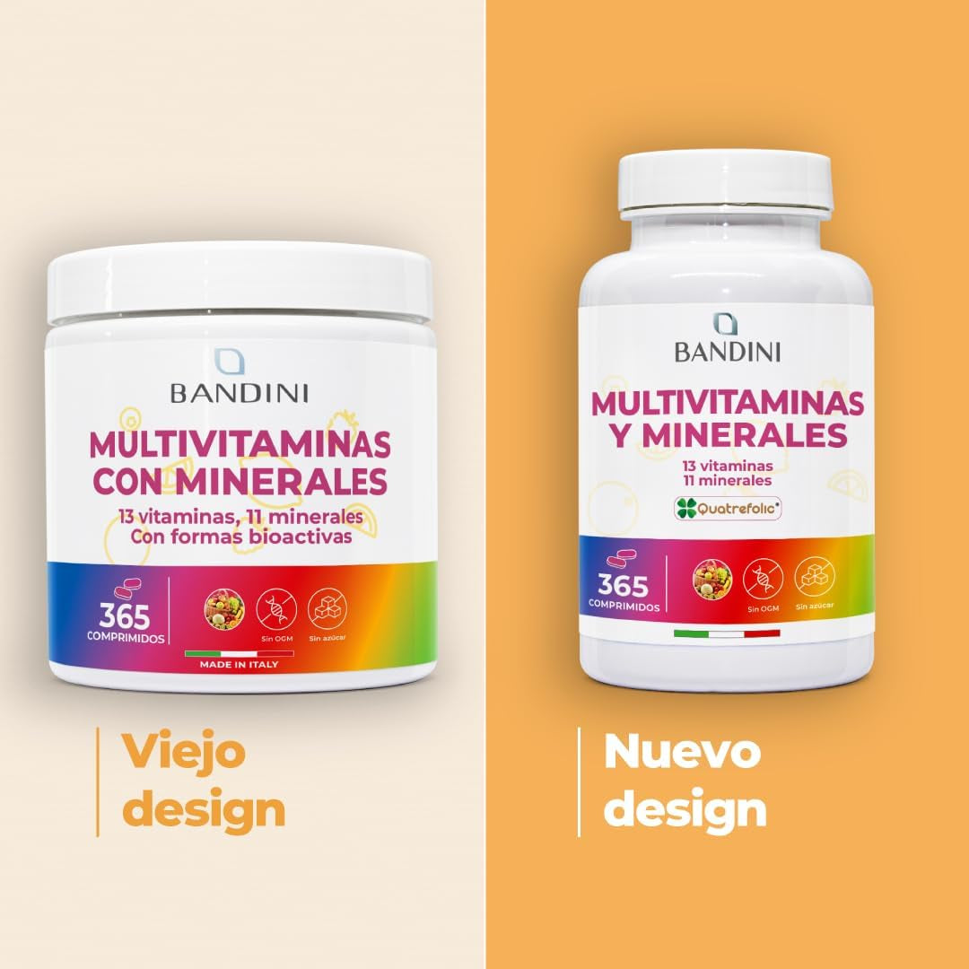 Bandini® Multivitaminas Hombre Y Mujer Con Minerales, 365 Comprimidos (1 Año), Vitamina C, Vitamína B, D, E, Magnesio, Zinc, Calcio, Hierro Y Más, 13 Vitaminas Y 11 Minerales, Multivit Antioxidante