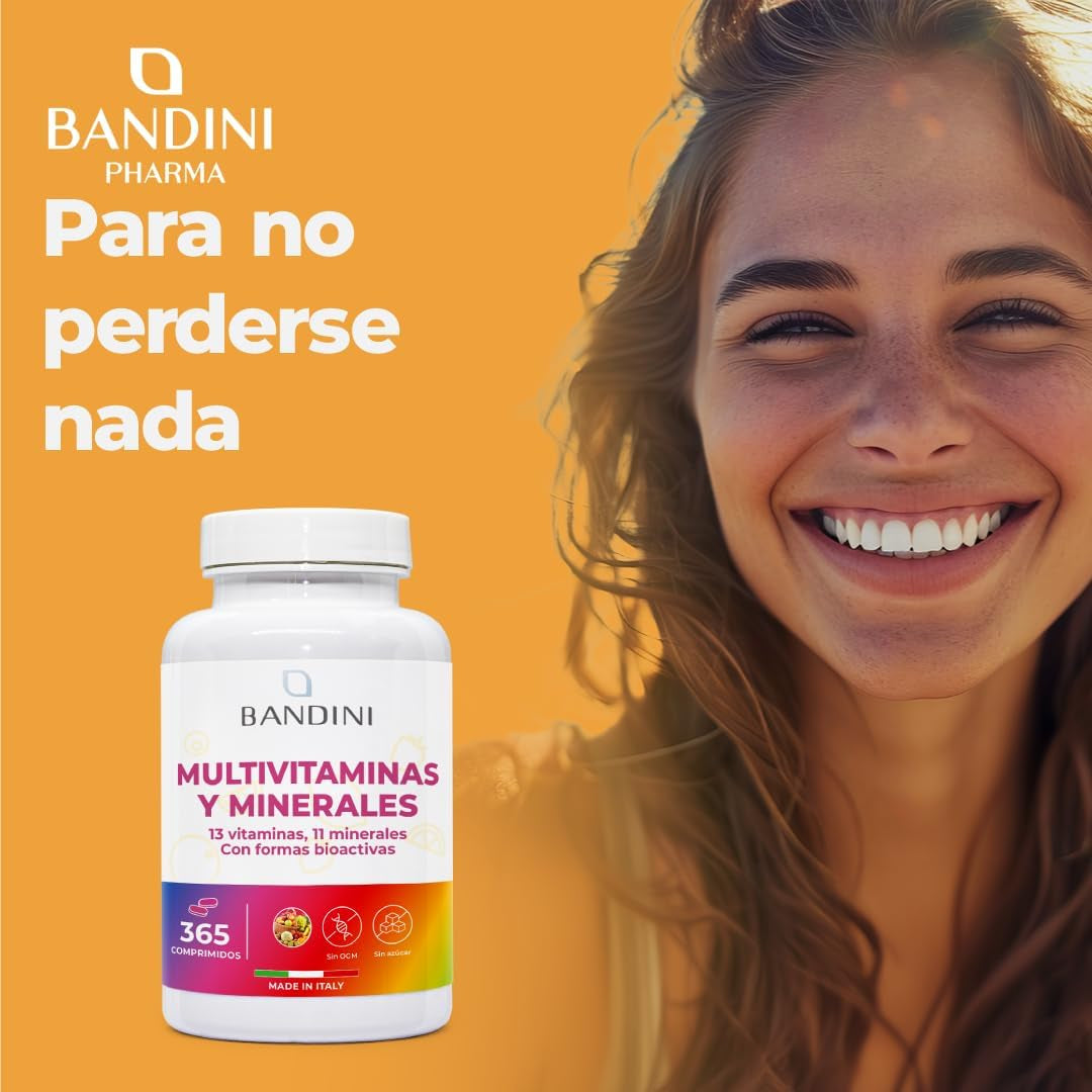 Bandini® Multivitaminas Hombre Y Mujer Con Minerales, 365 Comprimidos (1 Año), Vitamina C, Vitamína B, D, E, Magnesio, Zinc, Calcio, Hierro Y Más, 13 Vitaminas Y 11 Minerales, Multivit Antioxidante