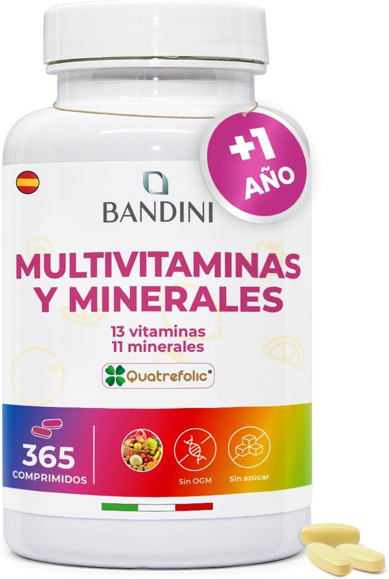 Bandini® Multivitaminas Hombre Y Mujer Con Minerales, 365 Comprimidos (1 Año), Vitamina C, Vitamína B, D, E, Magnesio, Zinc, Calcio, Hierro Y Más, 13 Vitaminas Y 11 Minerales, Multivit Antioxidante